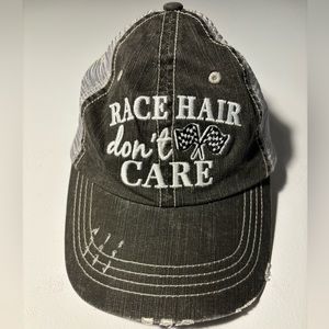 NWOT Race Hair Don’t Care Distressed Racing Baseball Trucker Cap Hat Adjustable